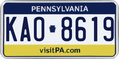 PA license plate KAO8619