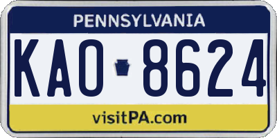 PA license plate KAO8624