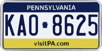 PA license plate KAO8625
