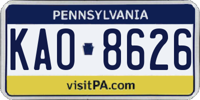 PA license plate KAO8626