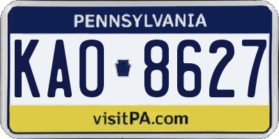PA license plate KAO8627