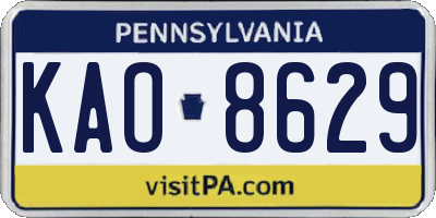 PA license plate KAO8629