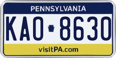 PA license plate KAO8630