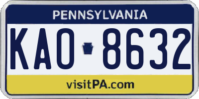 PA license plate KAO8632