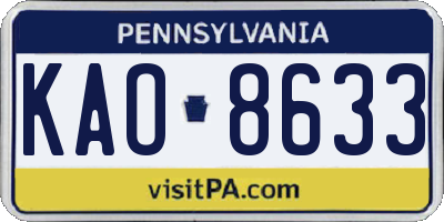 PA license plate KAO8633