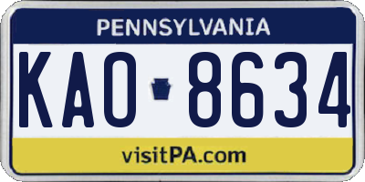 PA license plate KAO8634