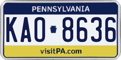 PA license plate KAO8636