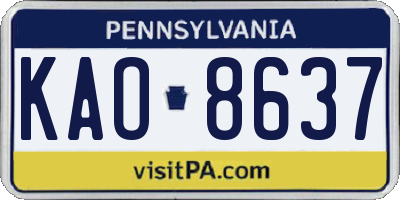 PA license plate KAO8637