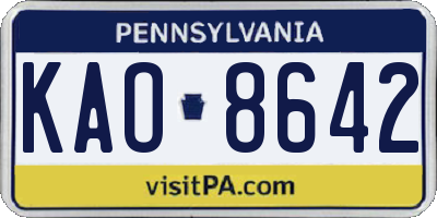 PA license plate KAO8642