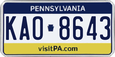 PA license plate KAO8643