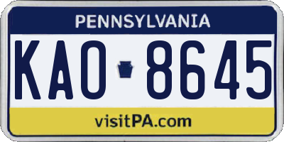 PA license plate KAO8645
