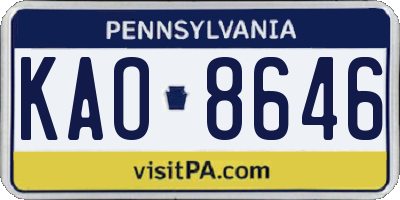 PA license plate KAO8646