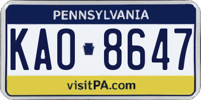 PA license plate KAO8647