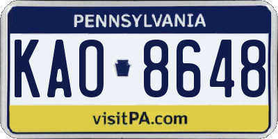 PA license plate KAO8648