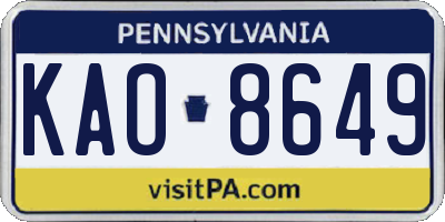 PA license plate KAO8649
