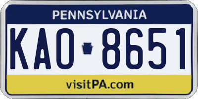 PA license plate KAO8651