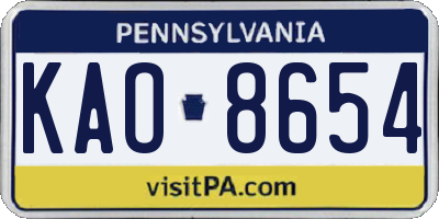 PA license plate KAO8654