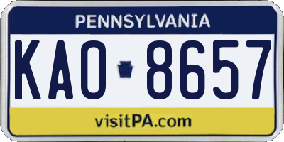 PA license plate KAO8657