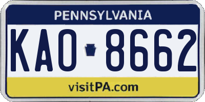 PA license plate KAO8662