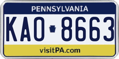 PA license plate KAO8663