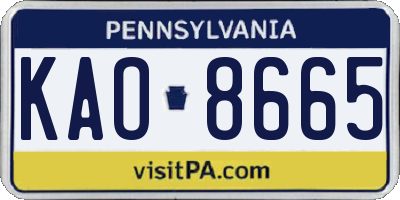 PA license plate KAO8665
