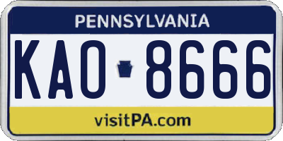PA license plate KAO8666