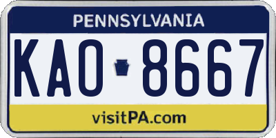 PA license plate KAO8667