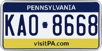 PA license plate KAO8668