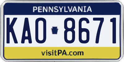 PA license plate KAO8671