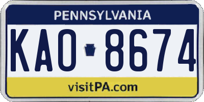 PA license plate KAO8674