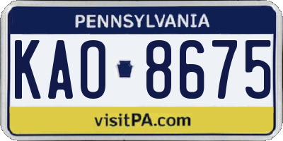 PA license plate KAO8675