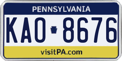 PA license plate KAO8676