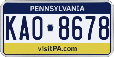 PA license plate KAO8678