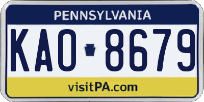 PA license plate KAO8679