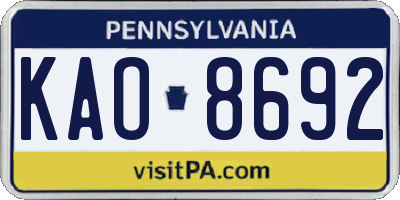 PA license plate KAO8692