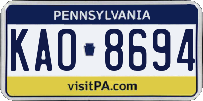 PA license plate KAO8694