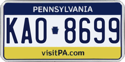 PA license plate KAO8699