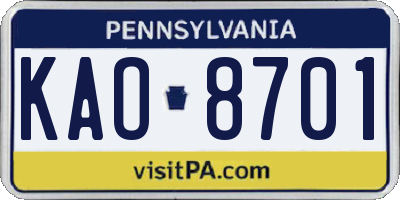 PA license plate KAO8701