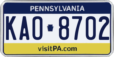 PA license plate KAO8702