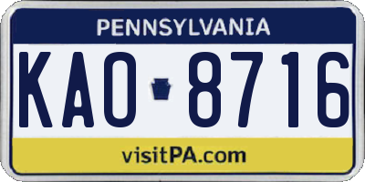 PA license plate KAO8716