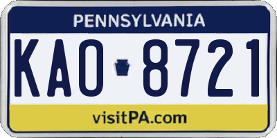 PA license plate KAO8721