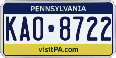 PA license plate KAO8722