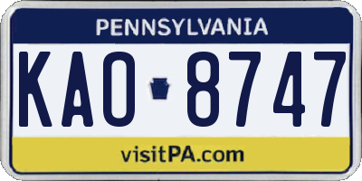PA license plate KAO8747
