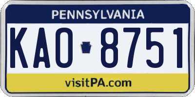 PA license plate KAO8751
