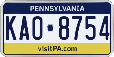 PA license plate KAO8754