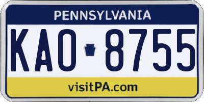 PA license plate KAO8755