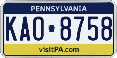 PA license plate KAO8758