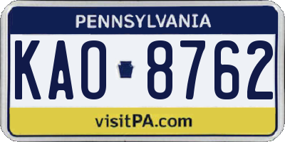 PA license plate KAO8762