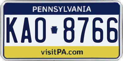 PA license plate KAO8766