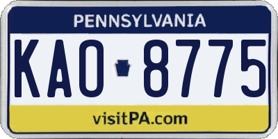 PA license plate KAO8775